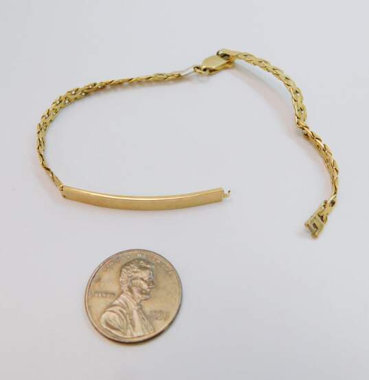 14K Gold Bar Charm Stamped Bismarck Chain Bracelet For Repair 6.8g image number 3