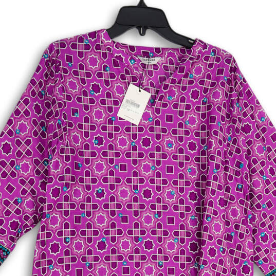 NWT Womens Purple Geometric Long Sleeve Side Slit Tunic Blouse Top Size L image number 3