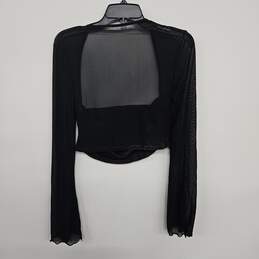 Verdusa Sheer Black Lettuce Trim Bell Long Sleeve Square Neck Crop Top T Shirt alternative image