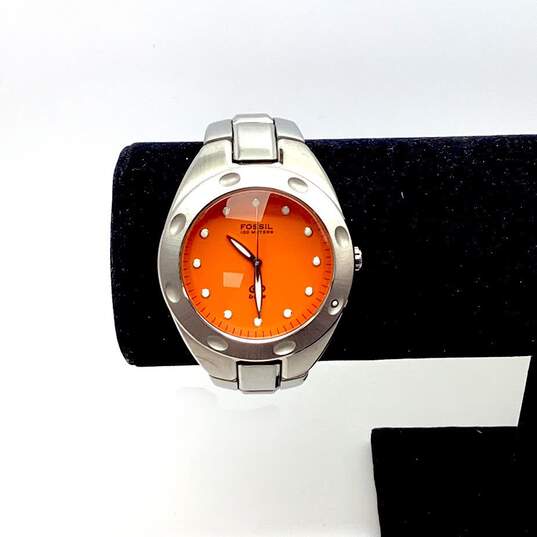 Designer Fossil Blue AM-3316 Round Analog Orange Dial Quartz Wristwatch image number 2