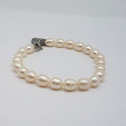 Sterling Silver Fw Pearl Knotted 7.2mm Heart Tag Legacy Bracelet 16g image number 2
