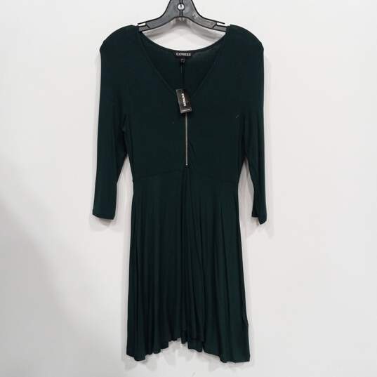 Express Women's Dark Green 3/4 Zip Fit & Flare Mini Dress Size S NWT image number 1