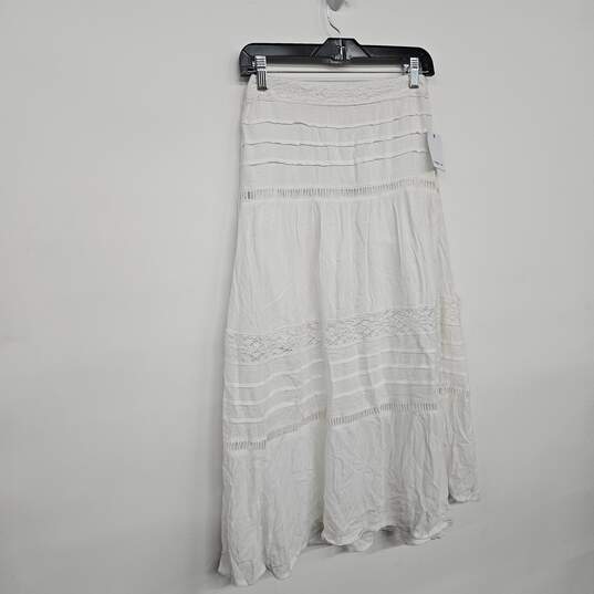 White Ladder-Stitch Crochet Midi Skirt image number 1