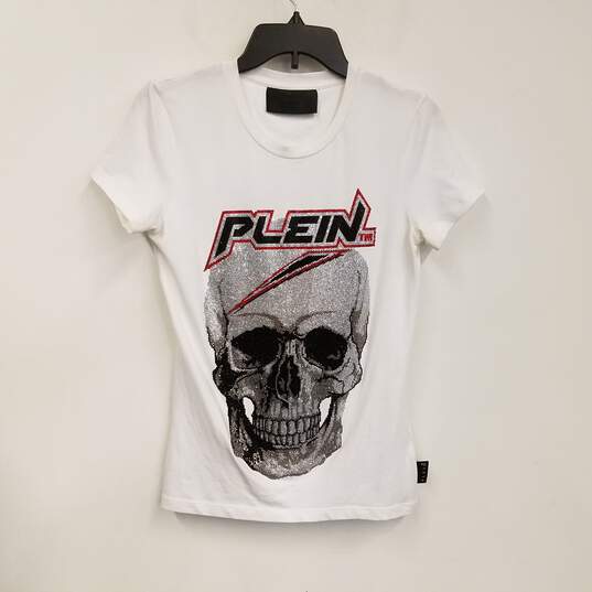 Mens White Skull Print Short Sleeve Pullover Graphic T-Shirt Size Small image number 1