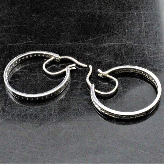 Sterling Silver Diamond Accent Hoop Earrings - 4.5g image number 4