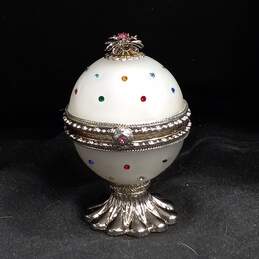 Vintage Faux Gem Stone Frosted Glass Pedestal Egg Ring Holder IOB alternative image