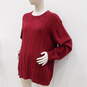 Red Maroon Cotton Cable Knit Crew Neck Sweater image number 5