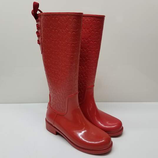 Women's COACH Signature Rain Boots Red Size 7 FG1876 image number 1