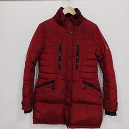 Mens Red Long Sleeve Mock Neck Pockets Full Zip Puffer Jacket Size Medium