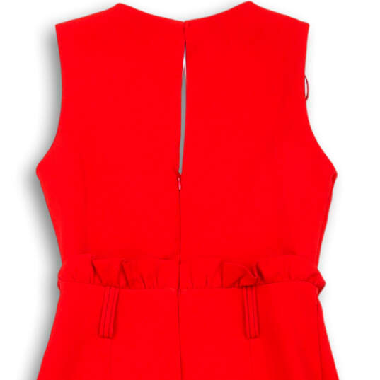 Womens Red Sleeveless V-Neck Ruffle Back Zip Sheath Dress Size Small image number 4