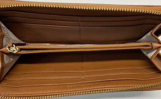 Michael Kors Brown Leather Continental Zip Around Envelope Card Wallet image number 6