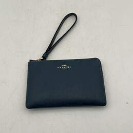 Coach Womens Blue Leather Boxed Corner Zip Mini Wristlet Wallet