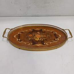 Vintage Oval Inlaid Wood Serving Tray