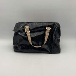 Womens Black Tan Leather Logo Charm Zipper Double Handle Small Duffle Bag alternative image