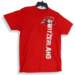Unisex Red Switzerland Crew Neck Short Sleeve Pullover T-Shirt Size Medium