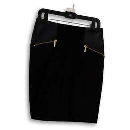 NWT Womens Black Stretch Flat Front Back Zip Straight & Pencil Skirt Size 2