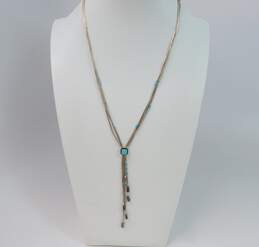 Southwestern 925 Turquoise Pendant Bead Lariat Liquid Silver 3 Strand Necklace