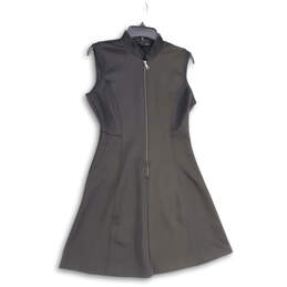 Womens Black Stand Collar Sleeveless Front Zip A-Line Dress Size 6