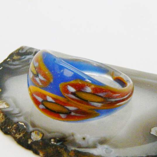 Artisan 925 Art Glass Orange Evil Eye & Brown Beaded Bracelets & Flower Glass Rings 57g image number 4