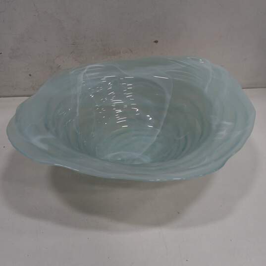 Large Hand Made Blue Swirl Glass Art Glass Centerpiece Bowl image number 1