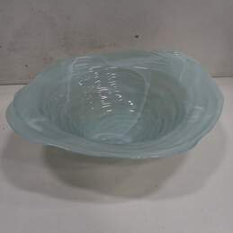 Large Hand Made Blue Swirl Glass Art Glass Centerpiece Bowl