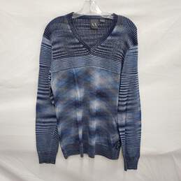 Armani Exchange WM's Rayon Polyester Blue Stripe V-Neck Sweater Size MM
