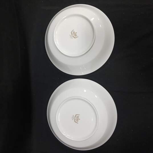 Pair of White with Gold Tone Trim Bone China Narumi Wheaton Salad Bowls image number 3