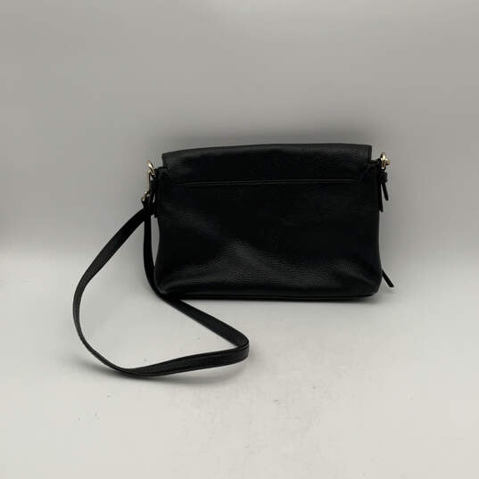 Womens Black Leather Zipper Pockets Adjustable Strap Crossbody Bag Purse image number 2