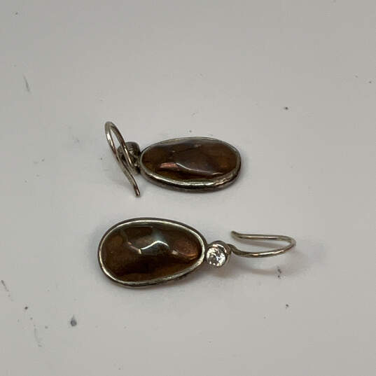 Designer Silpada 925 Sterling Silver Brown Crystal Fish Hook Dangle Earring image number 2