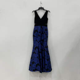 Womens Black Blue Floral Sleeveless V-Neck Back Zip Mermaid Dress Size 4 alternative image