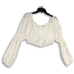 NWT Womens White Square Neck Long Sleeve Cropped Blouse Top Size Large alternative image