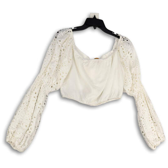 NWT Womens White Square Neck Long Sleeve Cropped Blouse Top Size Large image number 2