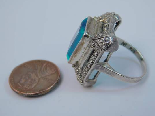 NB Nicky Butler 925 Teal Blue Spinel Faceted Dotted Rectangle Statement Ring 10.3g image number 6