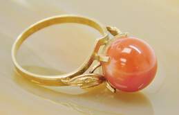 Vintage 14K Yellow Gold Red Coral Bead Ring 3.4g