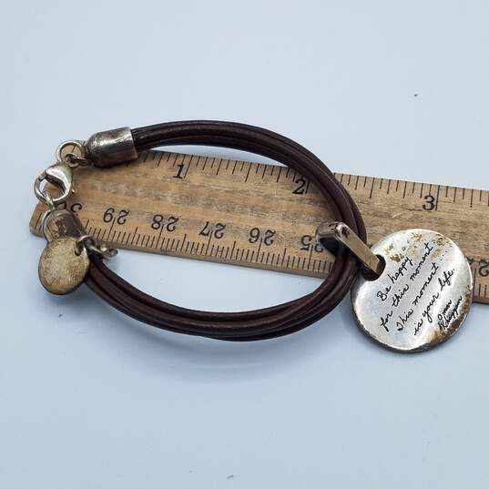 B.B. Leather 5 Strand Tag w/ Inspirational Message 7 1/2in Bracelet 15.9g image number 2