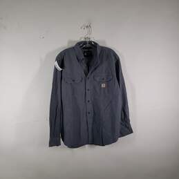 Mens Loose Fit Long Sleeve Collared Button-Up Shirt Size Large