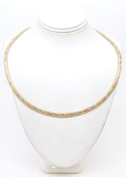 14k Tricolor Gold Etched Omega Chain Necklace 20.2g