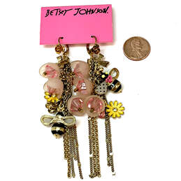 Designer Betsey Johnson Gold-Tone Bees Flower Enamel Dangle Earrings alternative image