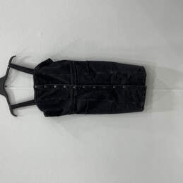 NWT Womens Black Denim Pockets Sleeveless Button Front Mini Dress Size 12