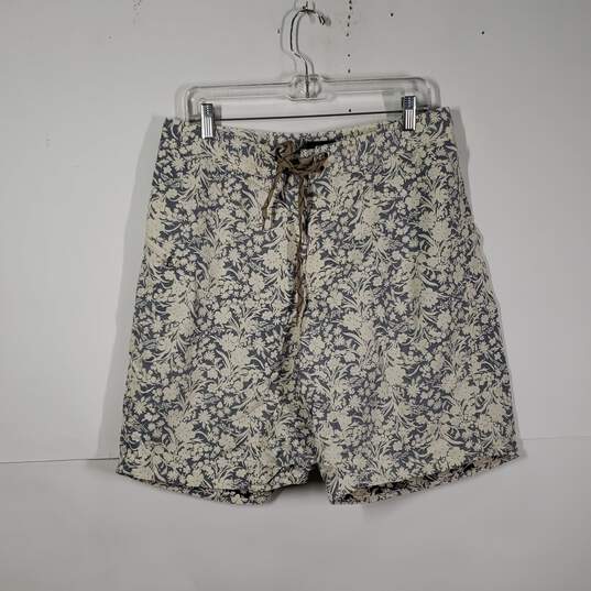 Mens Floral Regular Fit Drawstring Waist Zipper Pockets Swim Shorts Size 34 image number 1