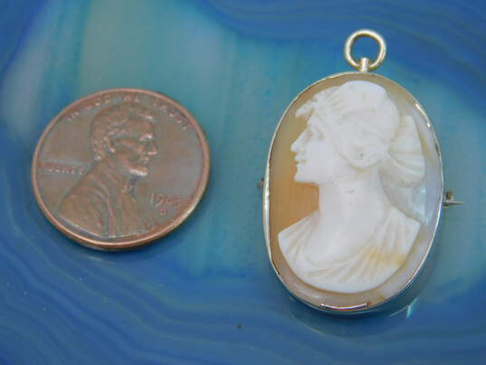 Vintage 18k Yellow Gold Carved Shell Cameo Pendant Brooch 4.3g image number 6
