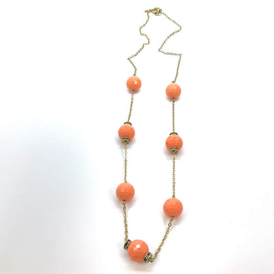 Designer J. Crew Gold-Tone Link Mediterranean Orange Beaded Chain Necklace image number 2