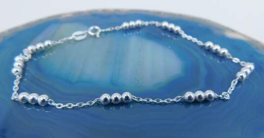 Milor & Contemporary 925 Cubic Zirconia Heart Pendant Omega Chain Necklace & Beaded Fancy Link Bracelet 19.5g image number 6