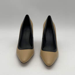 Womens Lanea Beige Leather Pointed Toe Slip-On Spool Pump Heels Size 9.5 M