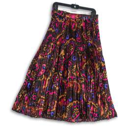 Ann Taylor Womens Multicolor Paisley Side Zip Midi Pleated Skirt Size 6