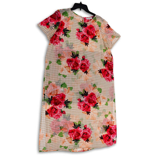 Womens Multicolor Floral Short Sleeve Round Neck Tunic Blouse Top Size XL image number 1