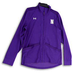 Womens Purple Long Sleeve Mock Neck Pockets Full-Zip Jacket Size Large