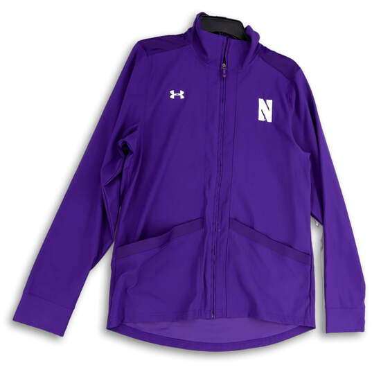 Womens Purple Long Sleeve Mock Neck Pockets Full-Zip Jacket Size Large image number 1