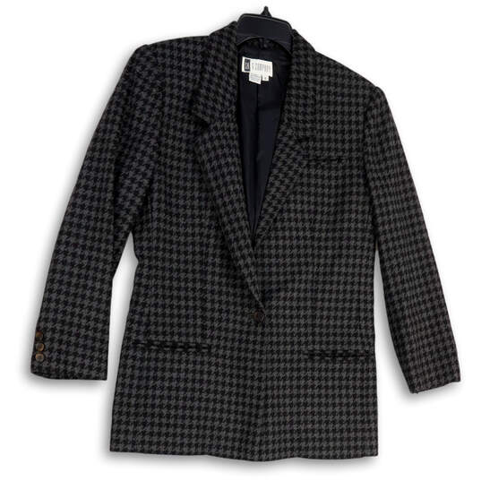 Womens Black Gray Houndstooth Pockets Notch Lapel One Button Blazer Size 6 image number 1