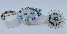 VNTG Blue & Aurora Borealis Rhinestone, Faux Pearl & Faux Turquoise Jewelry